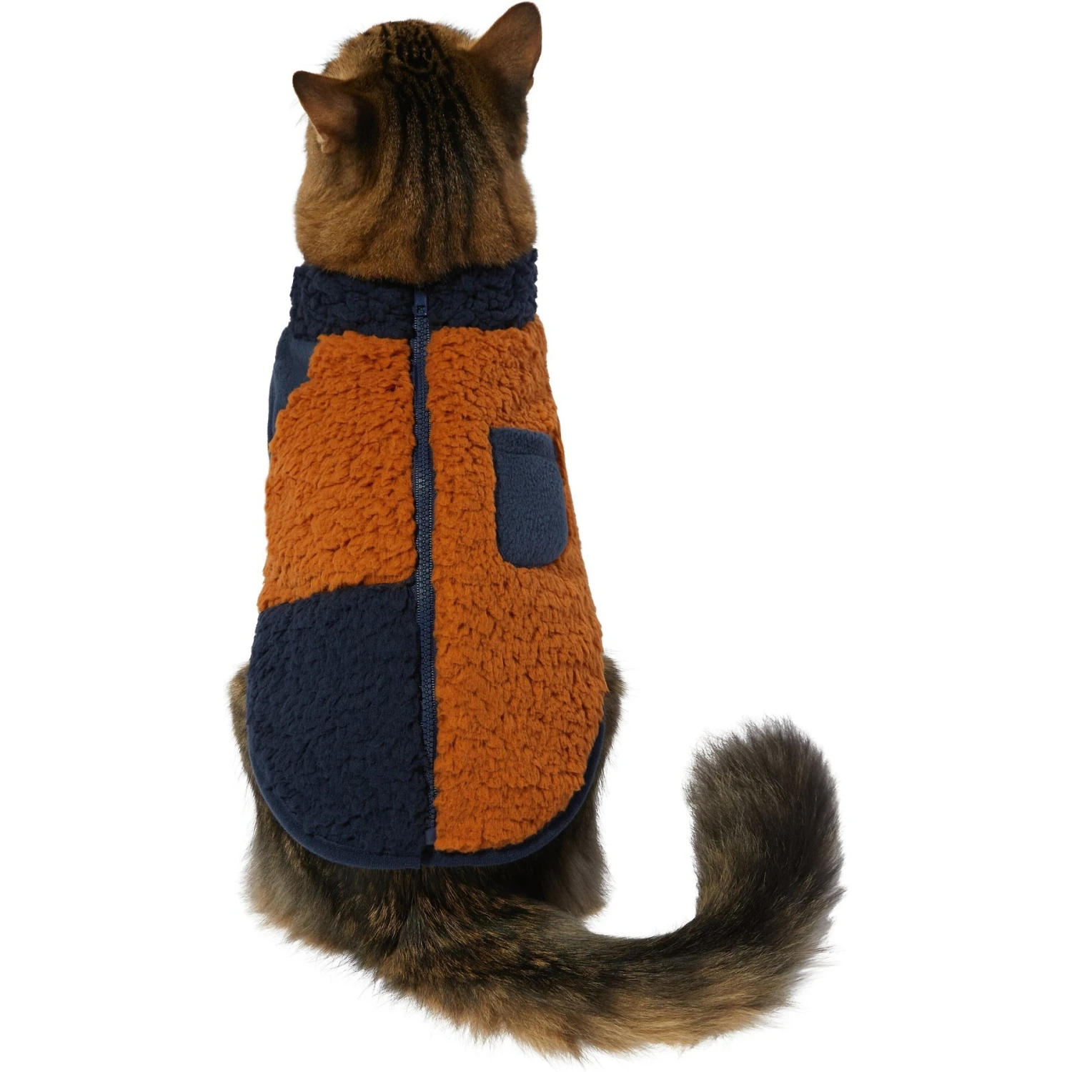 Frisco Lightweight Colorblock Dog & Cat Zippered Sherpa Fleece Vest, Blue/Brown - Image 3