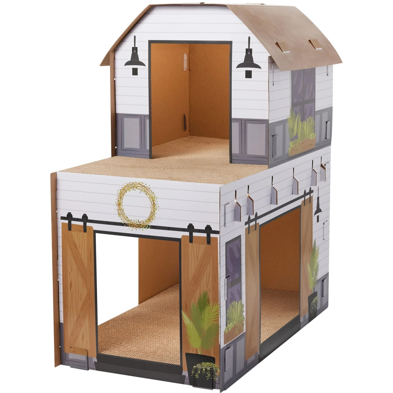 Frisco Farmhouse Cardboard Cat House, 2-Story