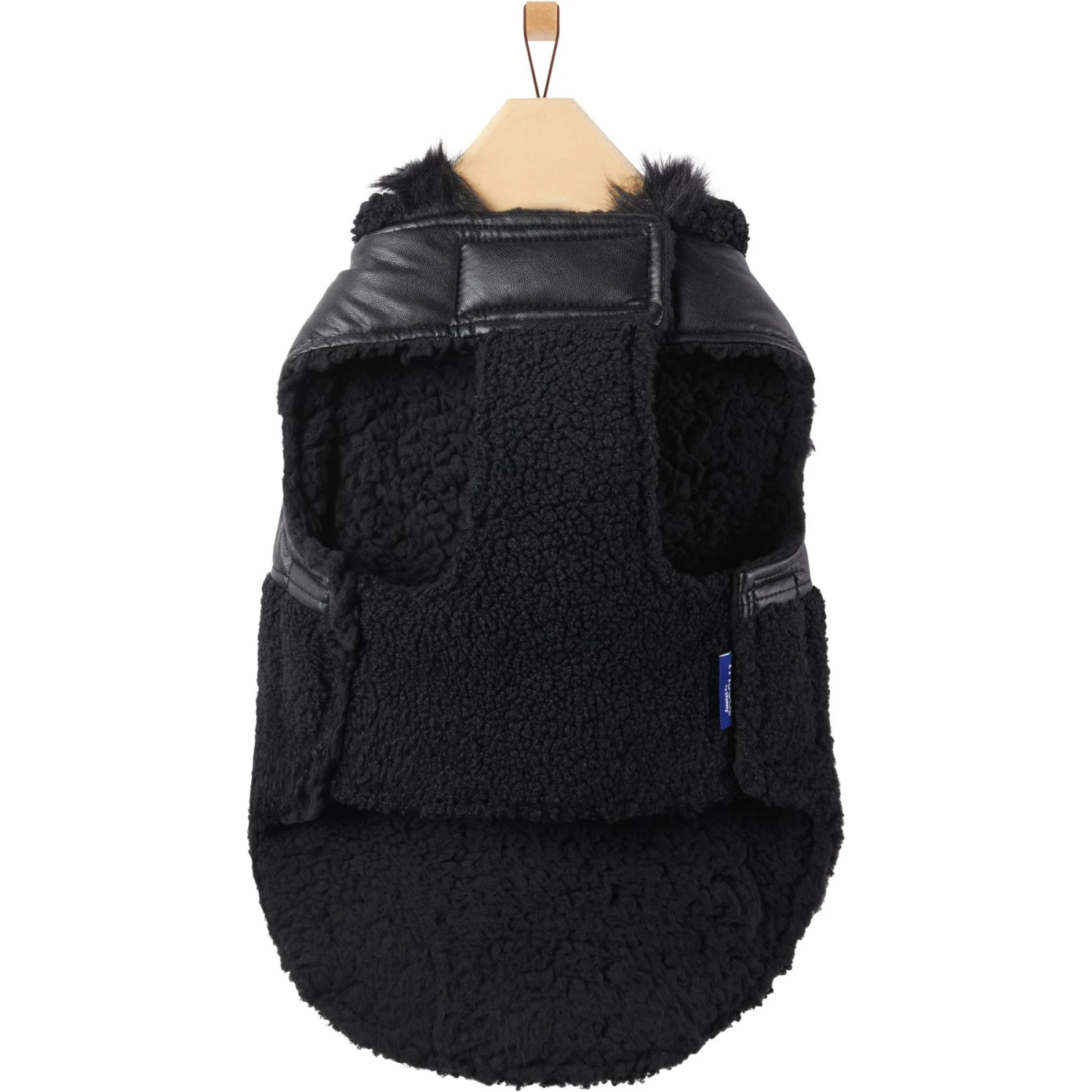 Frisco Medium Weight Faux Leather Dog & Cat Parka With Faux Fur Trimmed Hood, Black - Image 5