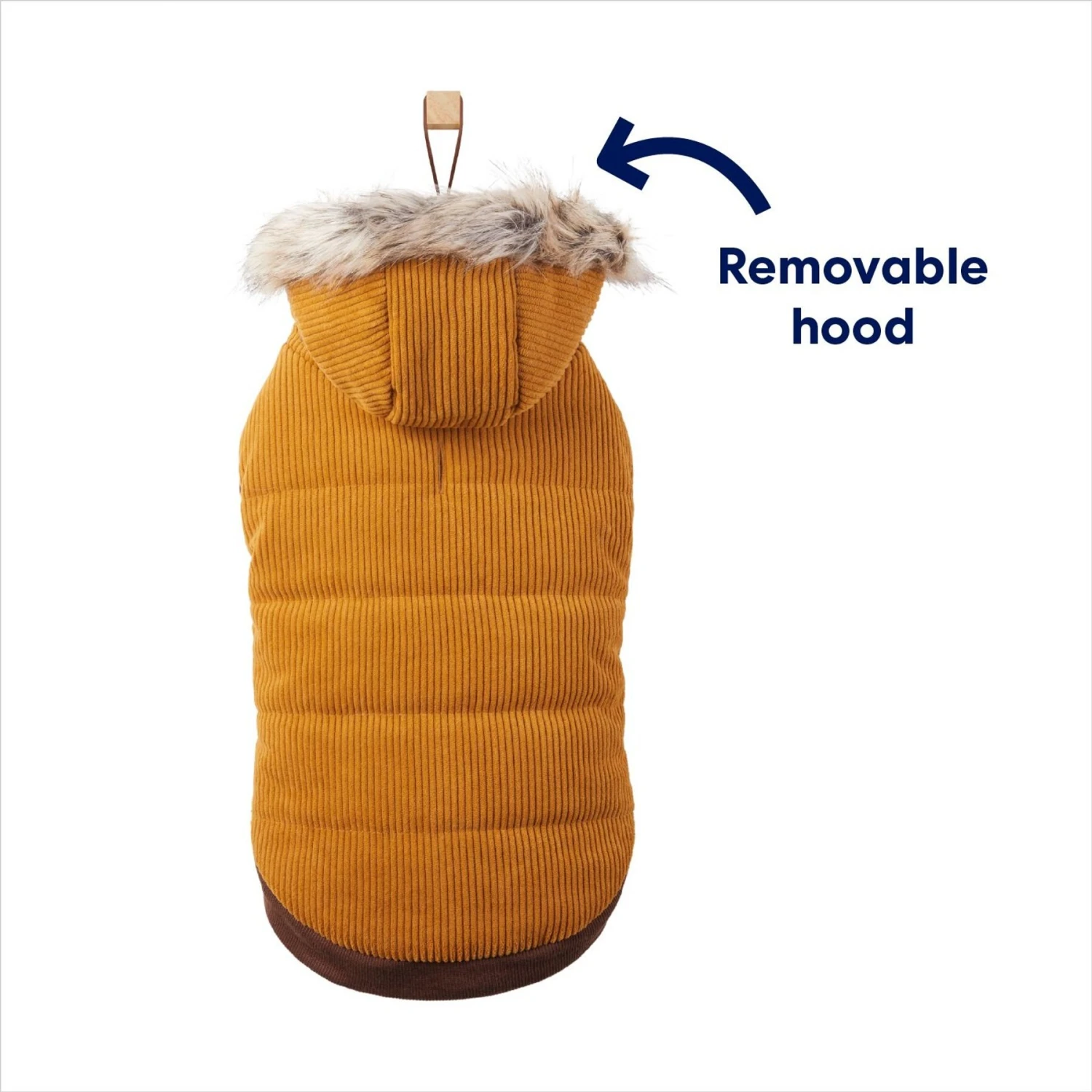 Frisco Heavy Weight Lux Corduroy Insulated Dog & Cat Coat With Fur Trimmed Hood - Image 4