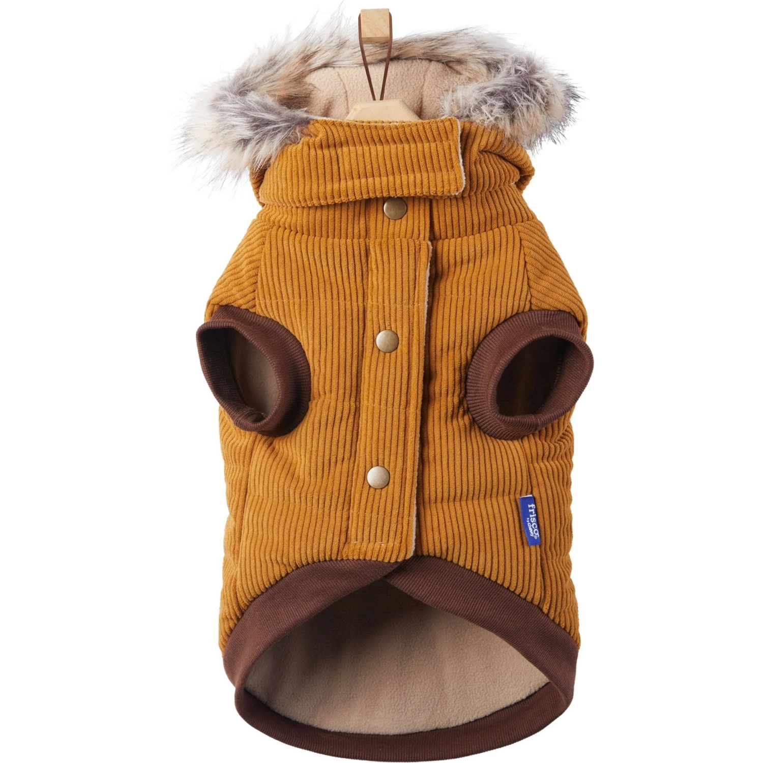 Frisco Heavy Weight Lux Corduroy Insulated Dog & Cat Coat With Fur Trimmed Hood - Image 5